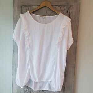 Terzo Millennio White 100% Linen Blouse Eyelet Lace Ruffle White Made in Italy S